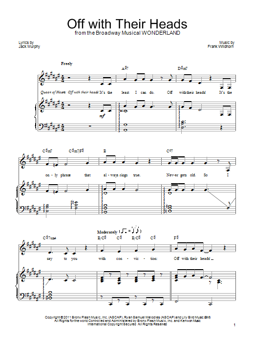 Frank Wildhorn Off With Their Heads sheet music notes and chords. Download Printable PDF.