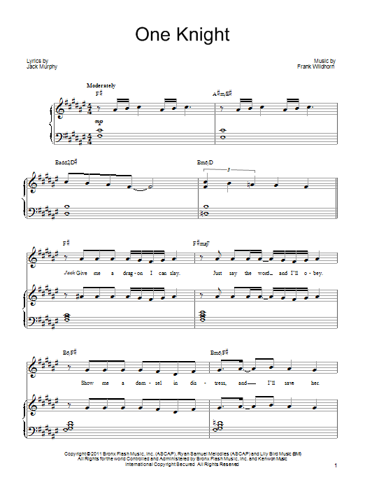 Frank Wildhorn One Knight (from Wonderland The Musical) sheet music notes and chords. Download Printable PDF.