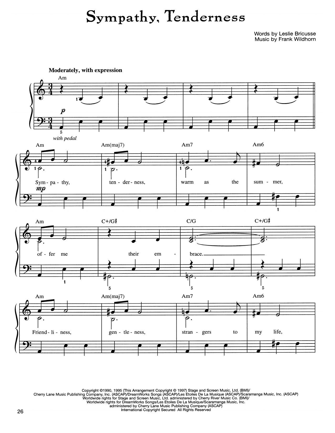 Learn to play Frank Wildhorn Sympathy, Tenderness sheet music for Easy Piano in minutes. Price: 6.9900$ Frank Wildhorn Sympathy, Tenderness sheet music notes and chords arranged for Easy Piano