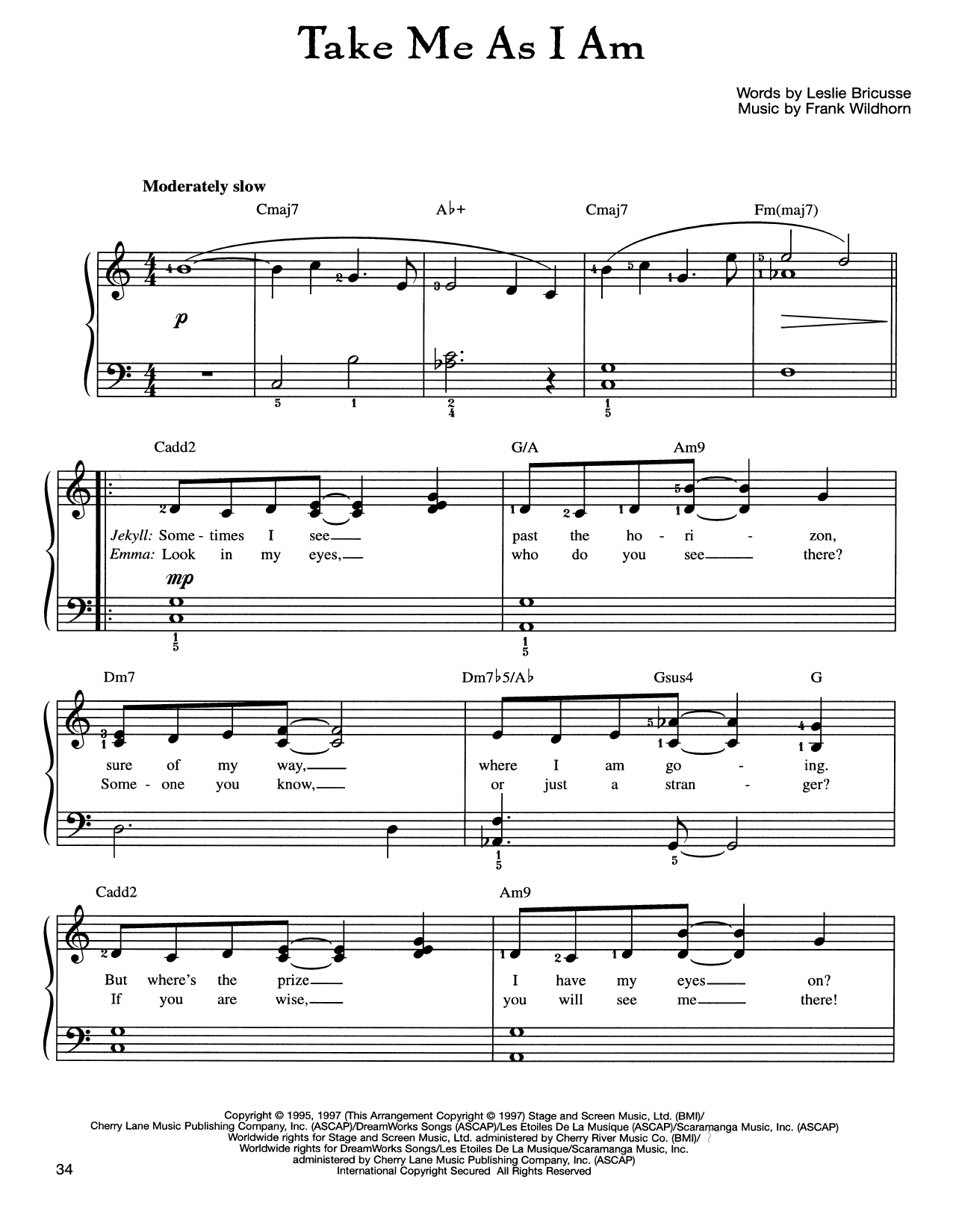 Frank Wildhorn Take Me As I Am sheet music notes and chords. Download Printable PDF.