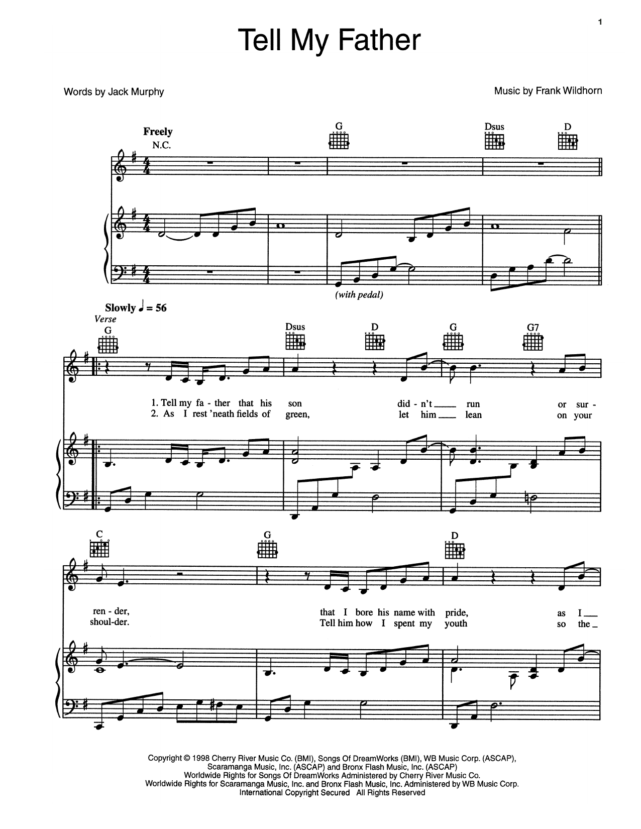 Frank Wildhorn Tell My Father sheet music notes and chords. Download Printable PDF.