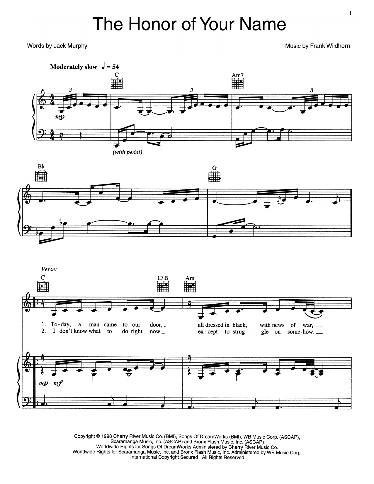 Frank Wildhorn The Honor Of Your Name sheet music notes and chords. Download Printable PDF.