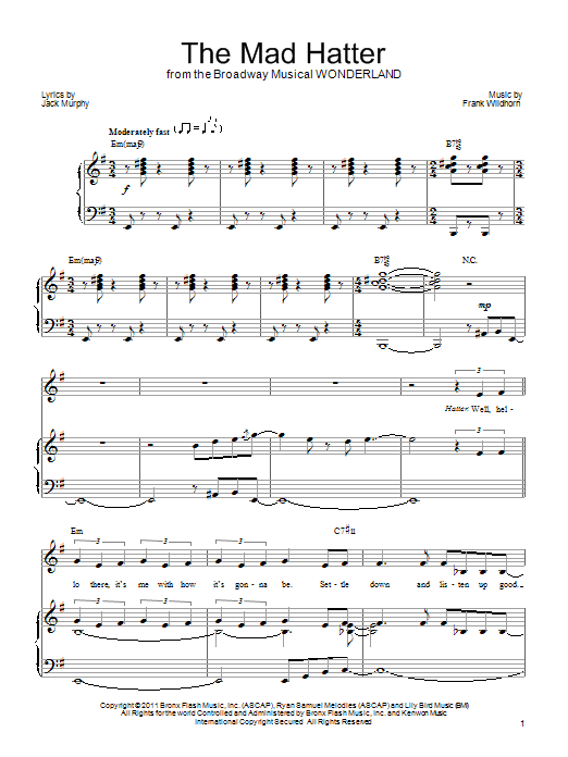 Frank Wildhorn The Mad Hatter sheet music notes and chords. Download Printable PDF.