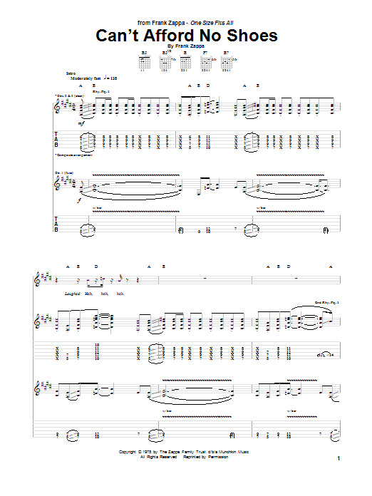 Learn to play Frank Zappa Can't Afford No Shoes sheet music for Guitar Tab in minutes. Price: 7.8900$ Frank Zappa Can't Afford No Shoes sheet music notes and chords arranged for Guitar Tab
