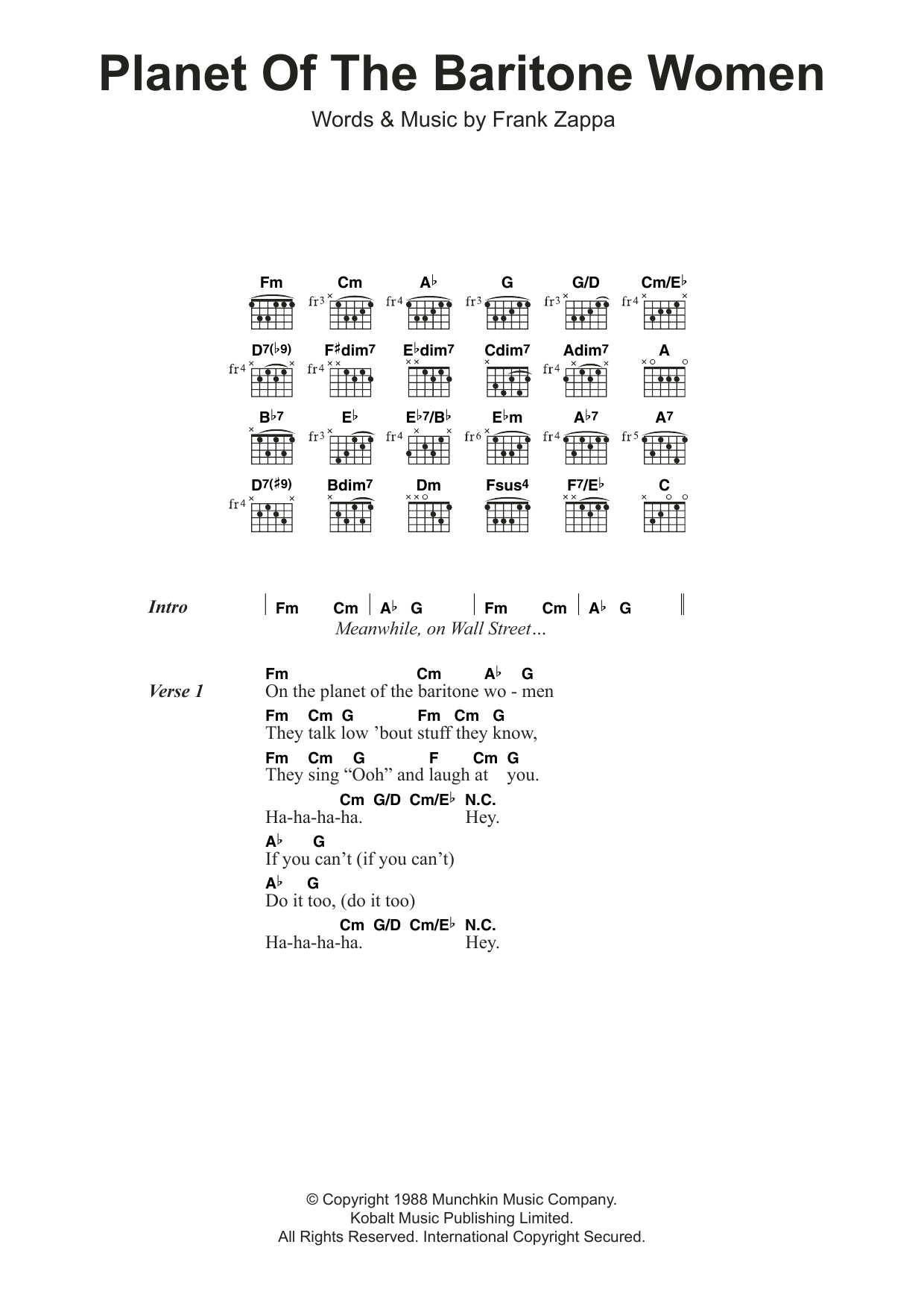 Frank Zappa Planet Of The Baritone Women sheet music notes and chords. Download Printable PDF.