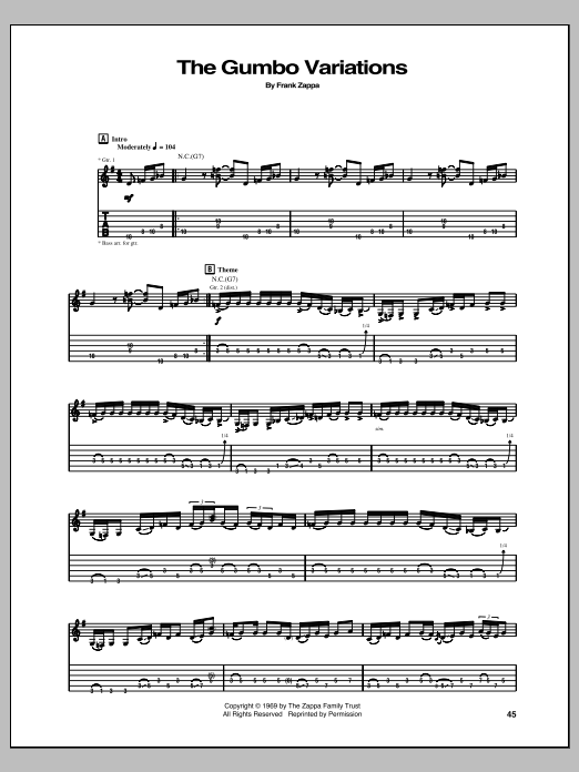 Learn to play Frank Zappa The Gumbo Variations sheet music for Guitar Tab in minutes. Price: 7.8900$ Frank Zappa The Gumbo Variations sheet music notes and chords arranged for Guitar Tab