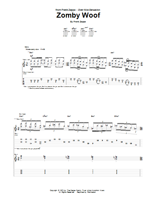 Learn to play Frank Zappa Zomby Woof sheet music for Guitar Tab in minutes. Price: 7.8900$ Frank Zappa Zomby Woof sheet music notes and chords arranged for Guitar Tab