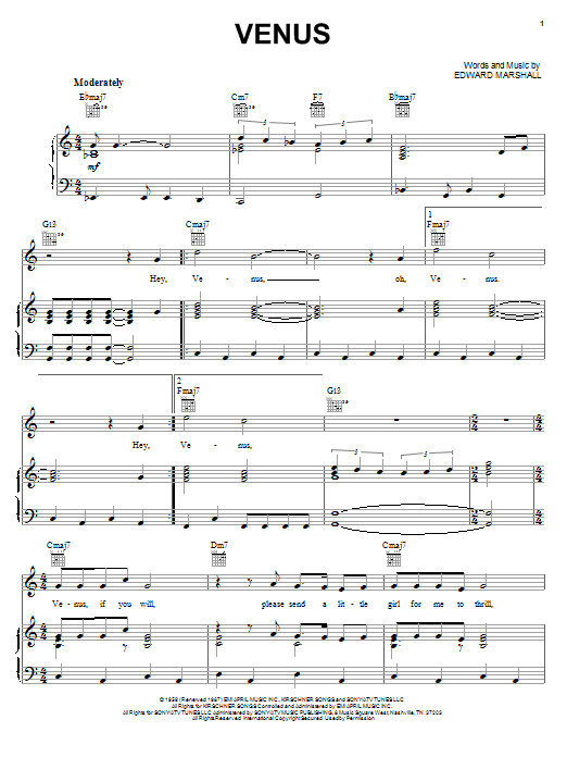 Frankie Avalon Venus sheet music notes and chords. Download Printable PDF.