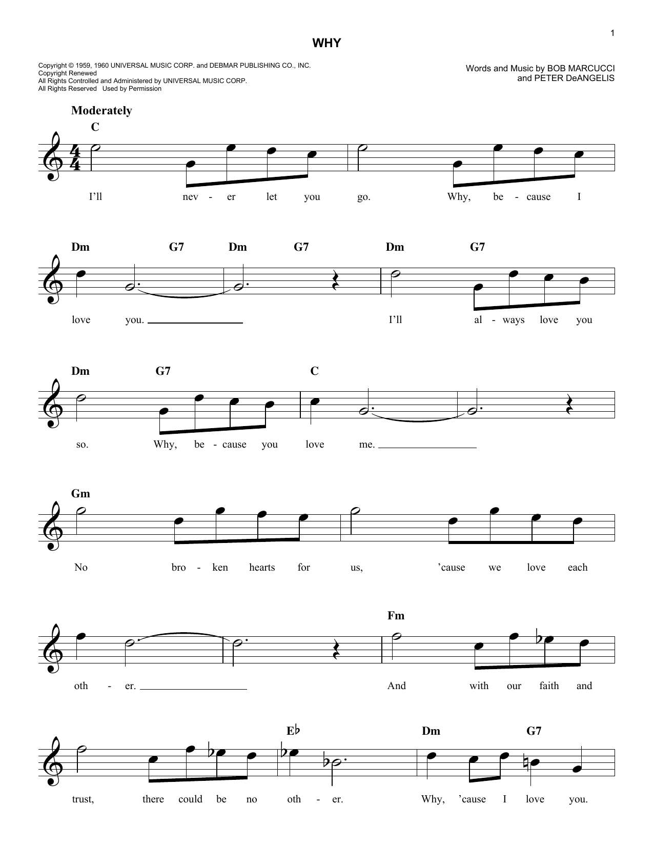 Frankie Avalon Why sheet music notes and chords arranged for Piano, Vocal & Guitar Chords (Right-Hand Melody)