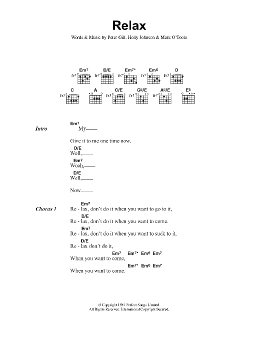 Frankie Goes To Hollywood Relax sheet music notes and chords. Download Printable PDF.