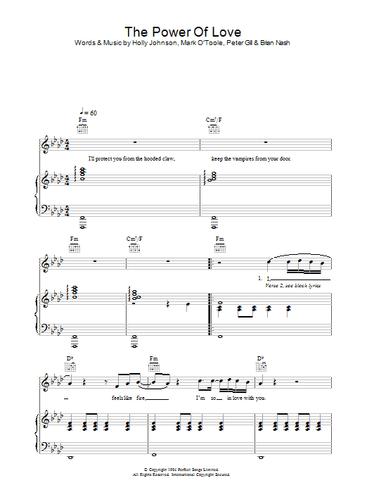 Frankie Goes To Hollywood The Power Of Love sheet music notes and chords. Download Printable PDF.