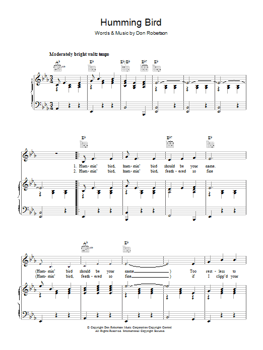 Learn to play Frankie Laine Humming Bird sheet music for Piano, Vocal & Guitar Chords in minutes. Price: 7.8900$ Frankie Laine Humming Bird sheet music notes and chords arranged for Piano, Vocal & Guitar Chords