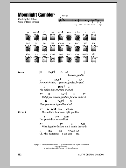 Frankie Laine Moonlight Gambler sheet music notes and chords. Download Printable PDF.