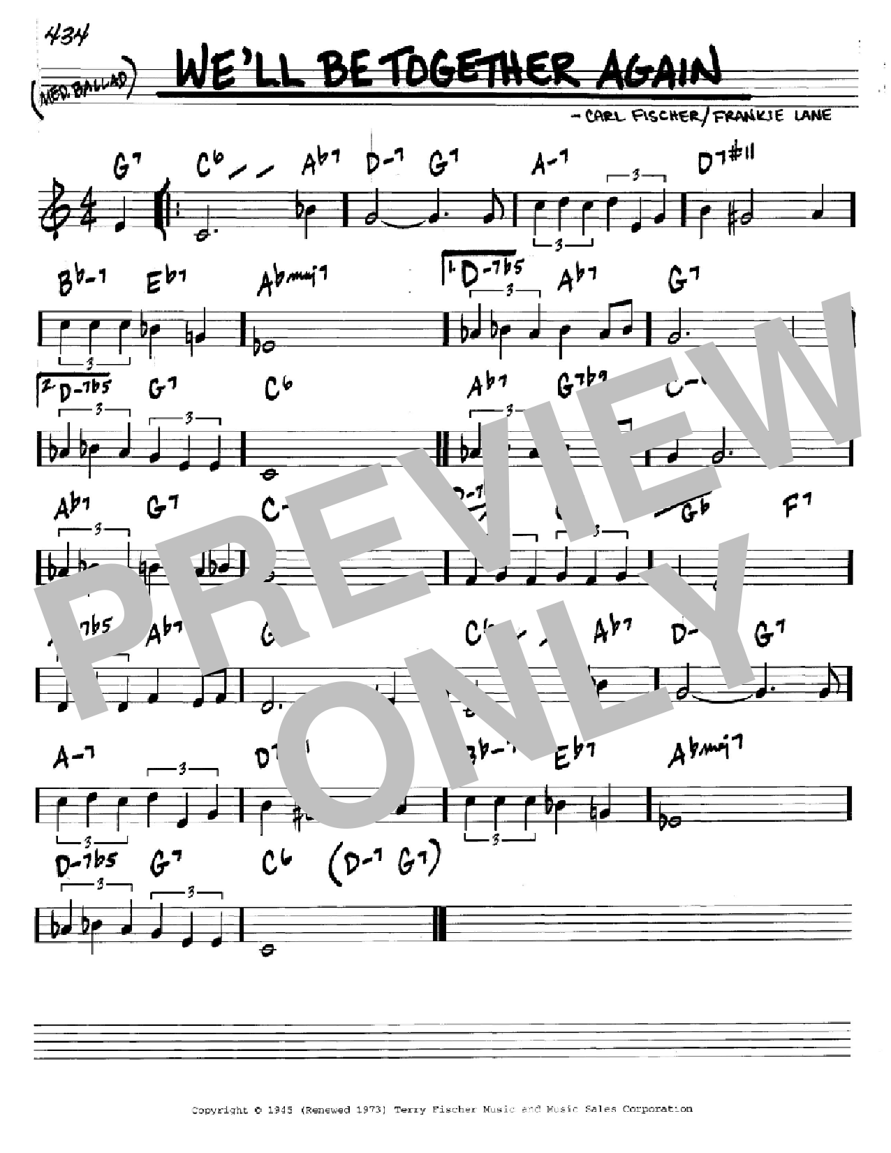 Frankie Laine We'll Be Together Again sheet music notes and chords arranged for Real Book – Melody, Lyrics & Chords