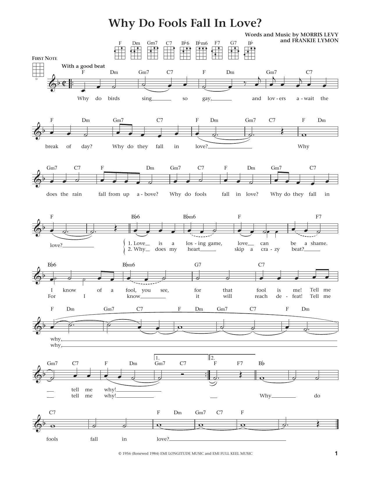 Frankie Lymon & The Teenagers Why Do Fools Fall In Love (from The Daily Ukulele) (arr. Liz and Jim Beloff) sheet music notes and chords. Download Printable PDF.