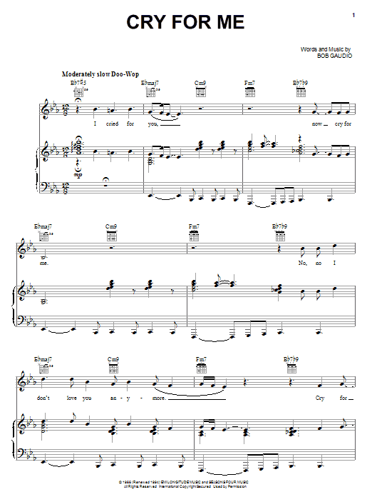 Learn to play Frankie Valli Cry For Me sheet music for Piano, Vocal & Guitar Chords (Right-Hand Melody) in minutes. Price: 7.8900$ Frankie Valli Cry For Me sheet music notes and chords arranged for Piano, Vocal & Guitar Chords (Right-Hand Melody)
