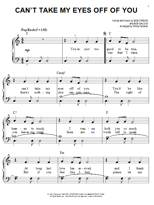 Frankie Valli & The Four Seasons Can't Take My Eyes Off Of You (from Jersey Boys) (arr. Phillip Keveren) sheet music notes and chords. Download Printable PDF.