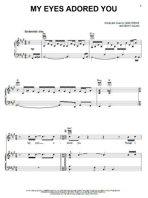 Frankie Valli & The Four Seasons My Eyes Adored You sheet music notes and chords. Download Printable PDF.