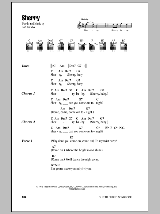 Frankie Valli & The Four Seasons Sherry sheet music notes and chords. Download Printable PDF.