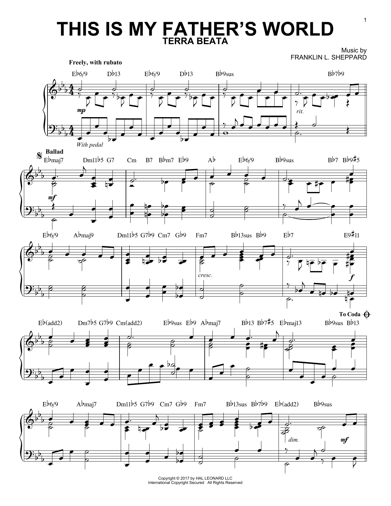 Franklin L. Sheppard This Is My Father's World [Jazz version] sheet music notes and chords. Download Printable PDF.