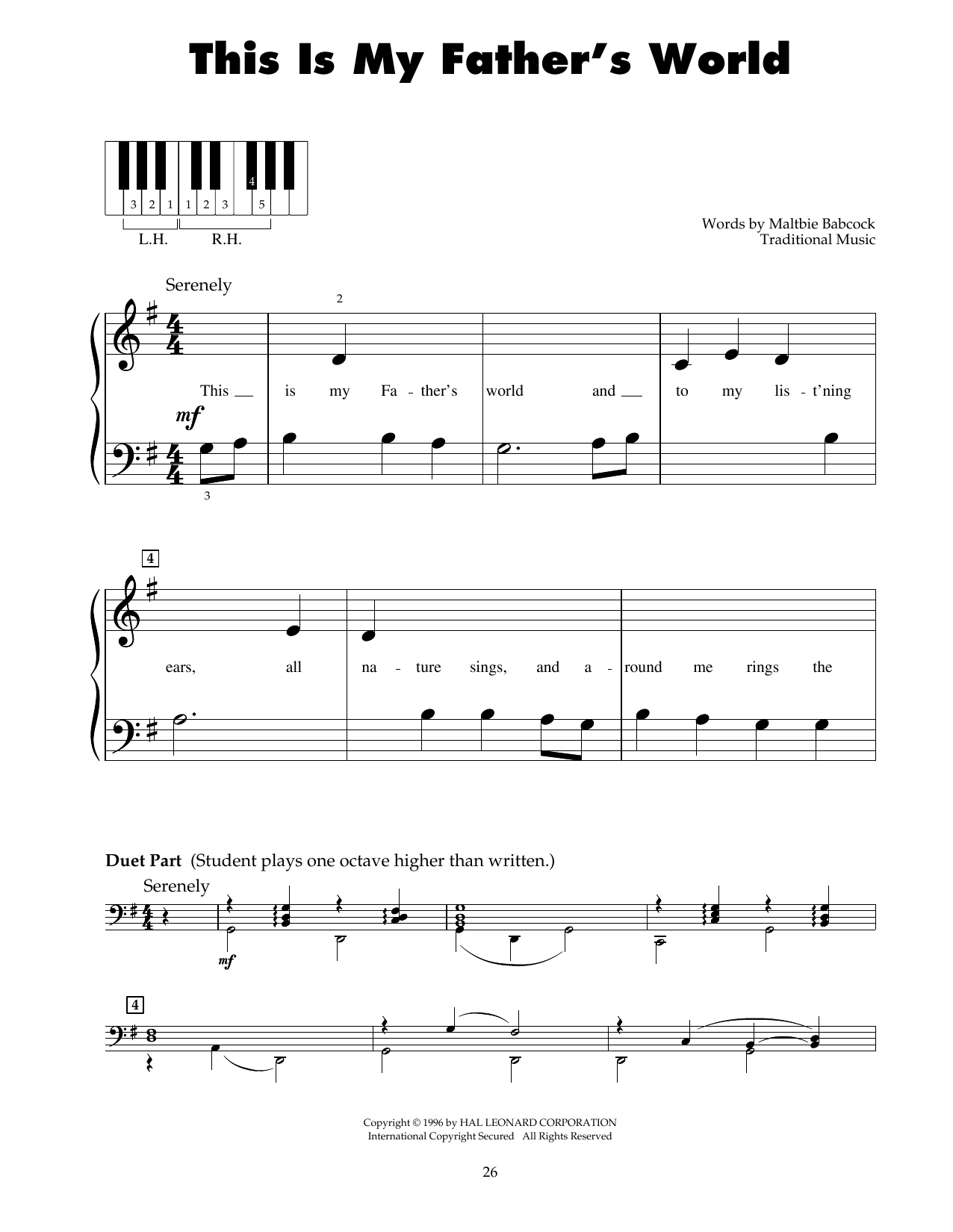 Franklin L. Sheppard This Is My Father's World sheet music notes and chords. Download Printable PDF.