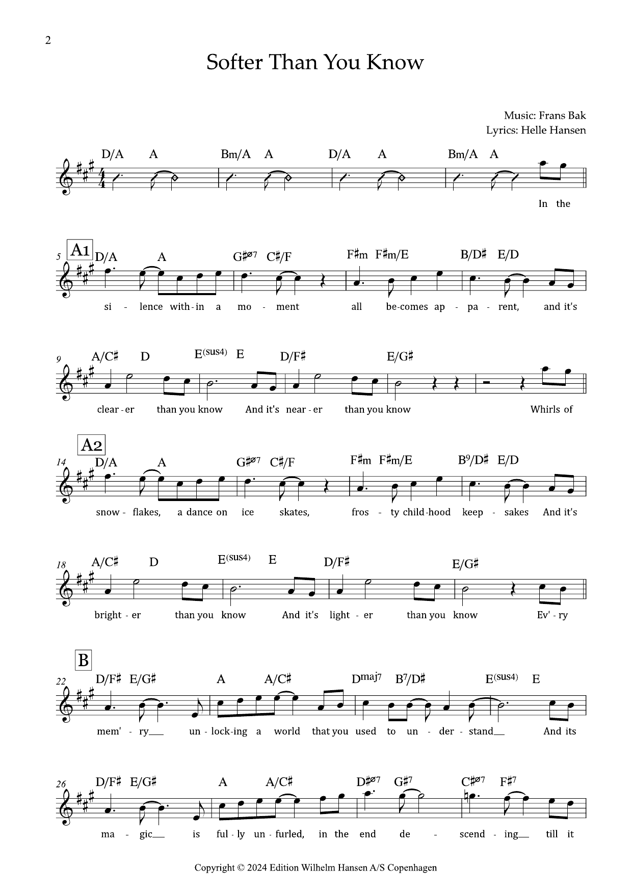Learn to play Frans Bak Softer Than You Know sheet music for Vocal Solo in minutes. Price: 7.8900$ Frans Bak Softer Than You Know sheet music notes and chords arranged for Vocal Solo