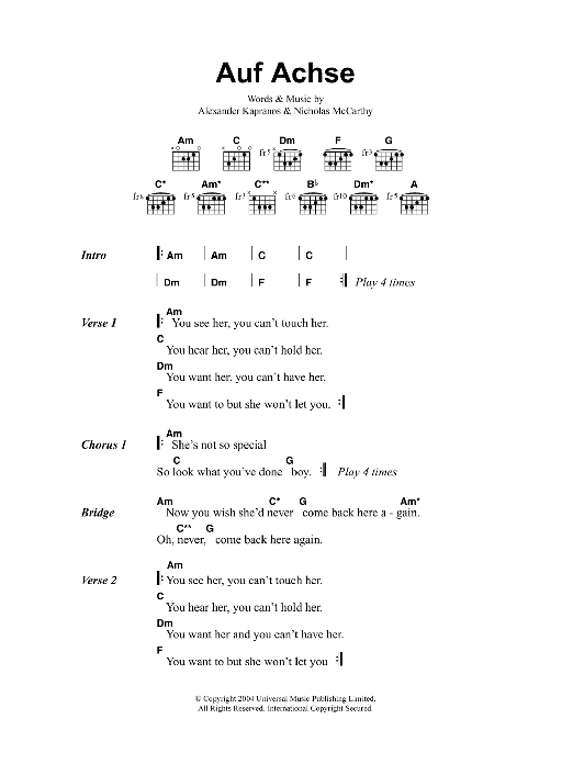 Franz Ferdinand Auf Achse sheet music notes and chords arranged for Guitar Tab