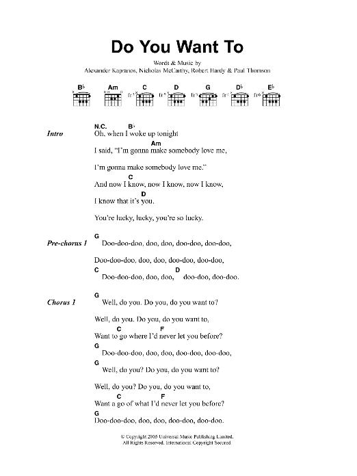 Franz Ferdinand Do You Want To sheet music notes and chords arranged for Guitar Chords/Lyrics