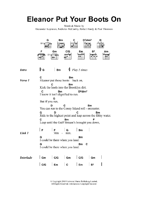 Franz Ferdinand Eleanor Put Your Boots On sheet music notes and chords. Download Printable PDF.