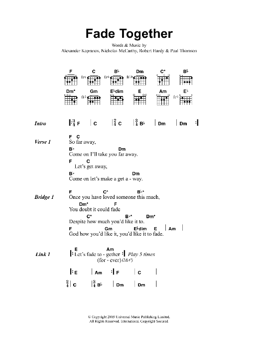 Franz Ferdinand Fade Together sheet music notes and chords. Download Printable PDF.