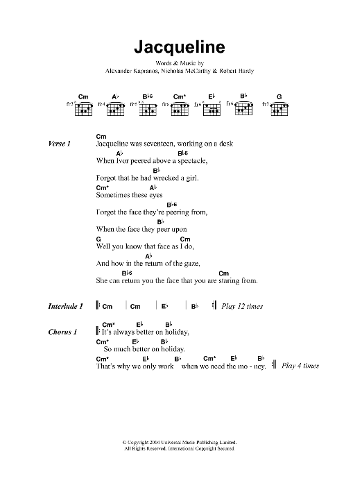 Franz Ferdinand Jacqueline sheet music notes and chords. Download Printable PDF.