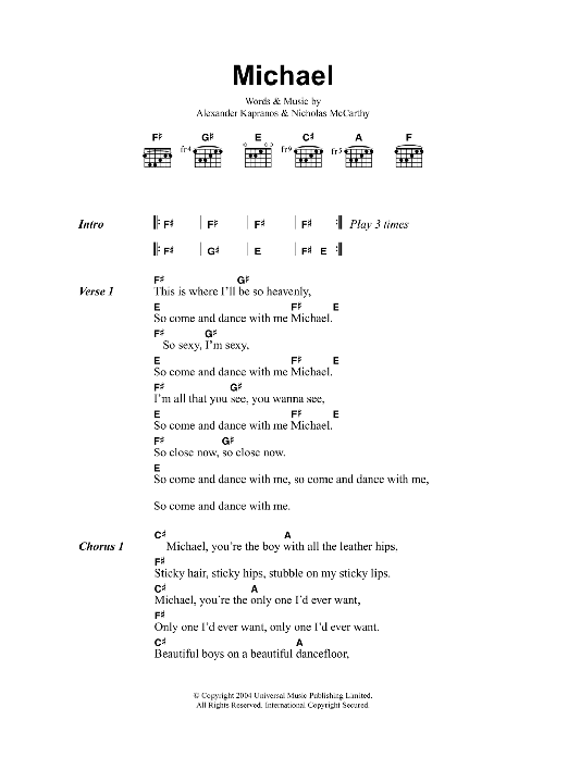 Franz Ferdinand Michael sheet music notes and chords. Download Printable PDF.