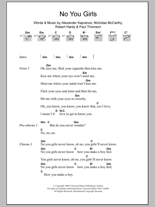 Franz Ferdinand No You Girls sheet music notes and chords. Download Printable PDF.