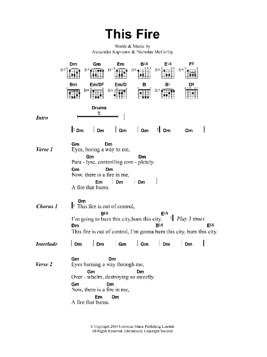 Franz Ferdinand This Fire sheet music notes and chords. Download Printable PDF.