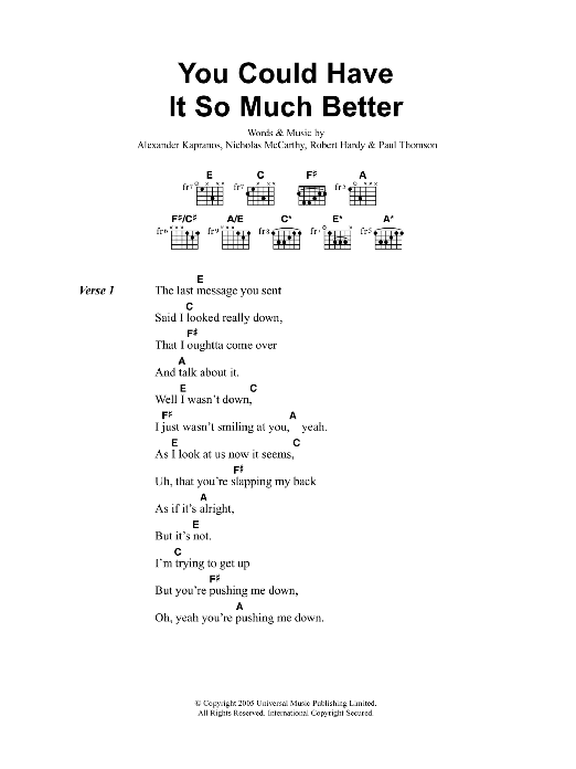 Franz Ferdinand You Could Have It So Much Better sheet music notes and chords. Download Printable PDF.