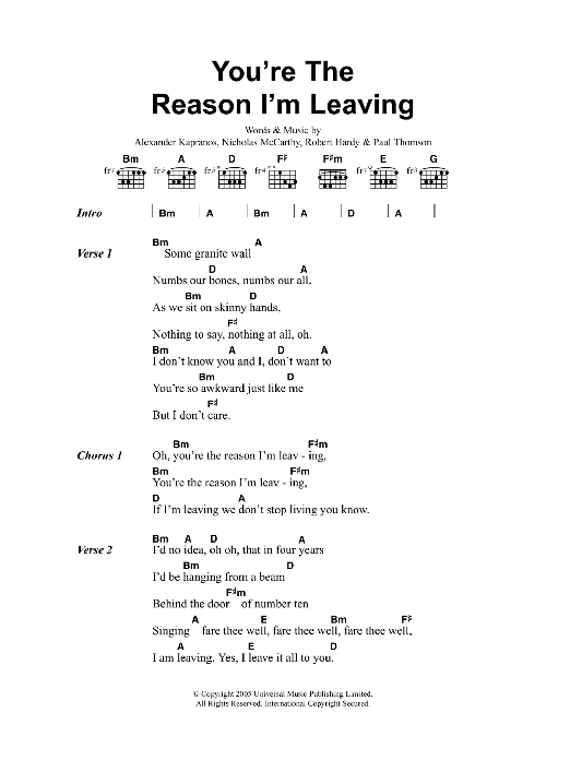 Franz Ferdinand You're The Reason I'm Leaving sheet music notes and chords. Download Printable PDF.