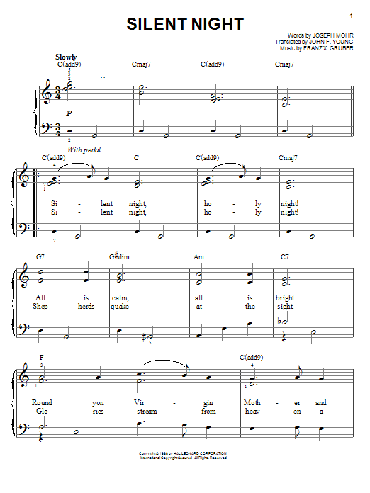 Franz Gruber Silent Night sheet music notes and chords arranged for Trumpet and Piano