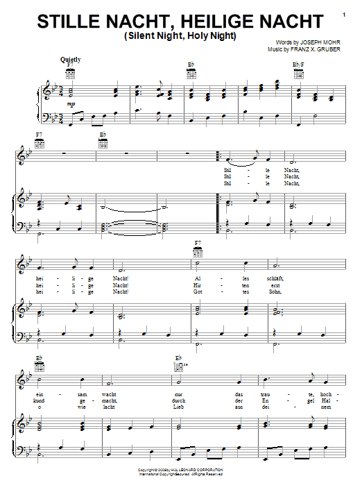 Franz Gruber Stille Nacht sheet music notes and chords. Download Printable PDF.