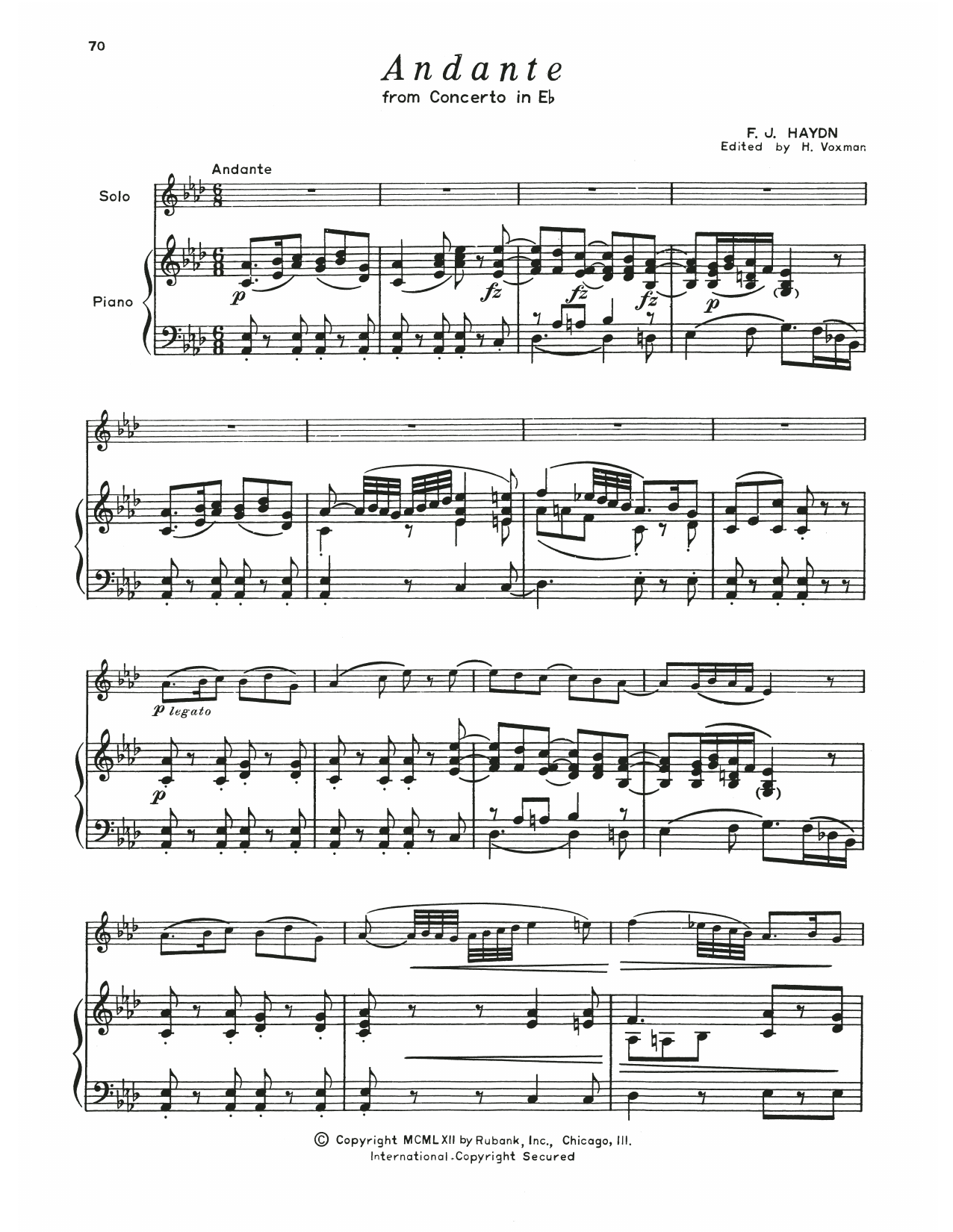 Learn to play Franz Joseph Haydn Andante (Concerto In E Flat) sheet music for Trumpet and Piano in minutes. Price: 6.9900$ Franz Joseph Haydn Andante (Concerto In E Flat) sheet music notes and chords arranged for Trumpet and Piano
