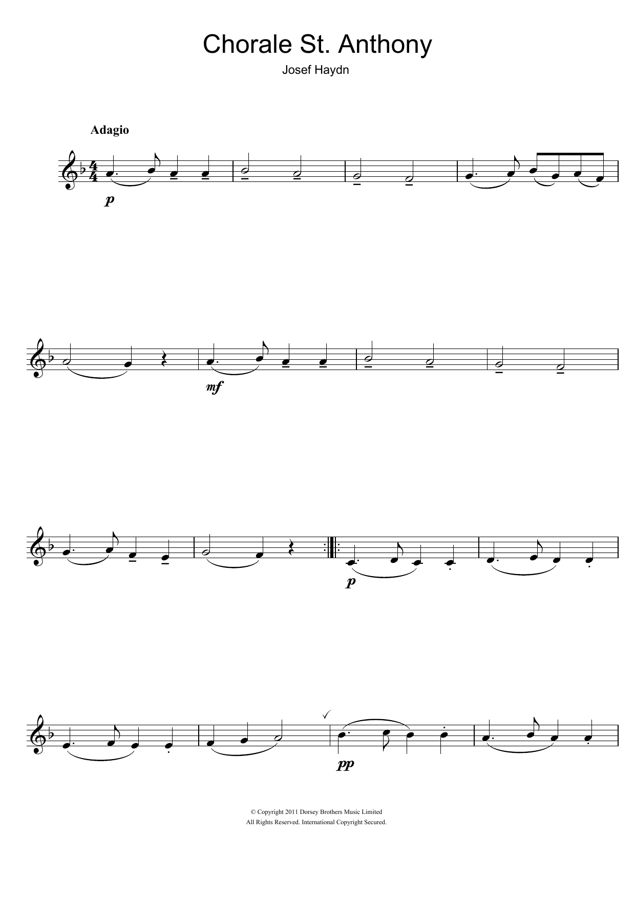 Franz Joseph Haydn Chorale St. Anthony sheet music notes and chords. Download Printable PDF.