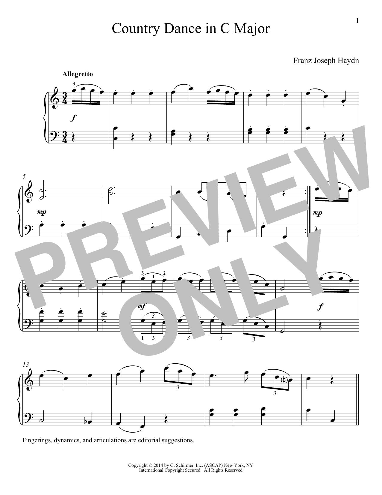 Learn to play Franz Joseph Haydn Country Dance In C Major sheet music for Piano Solo in minutes. Price: 7.8900$ Franz Joseph Haydn Country Dance In C Major sheet music notes and chords arranged for Piano Solo