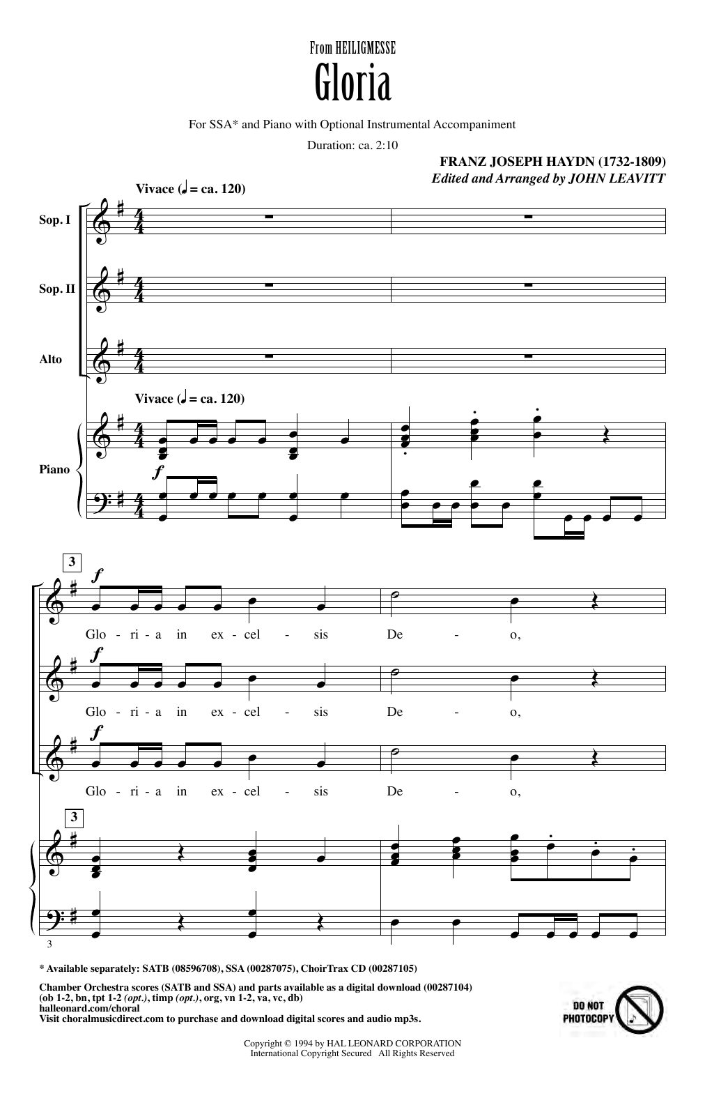 Franz Joseph Haydn Gloria (from Heiligmesse) (arr. John Leavitt) sheet music notes and chords. Download Printable PDF.