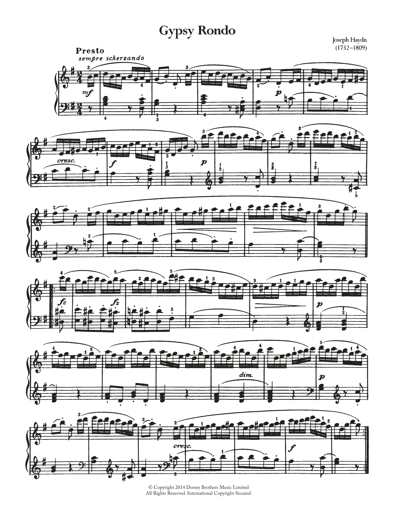 Franz Joseph Haydn Gypsy Rondo sheet music notes and chords. Download Printable PDF.