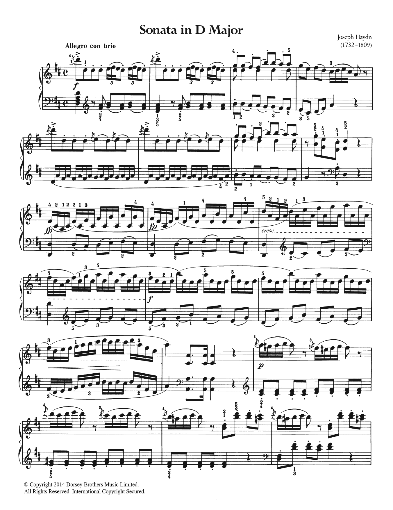 Franz Joseph Haydn Sonata In D Major sheet music notes and chords. Download Printable PDF.