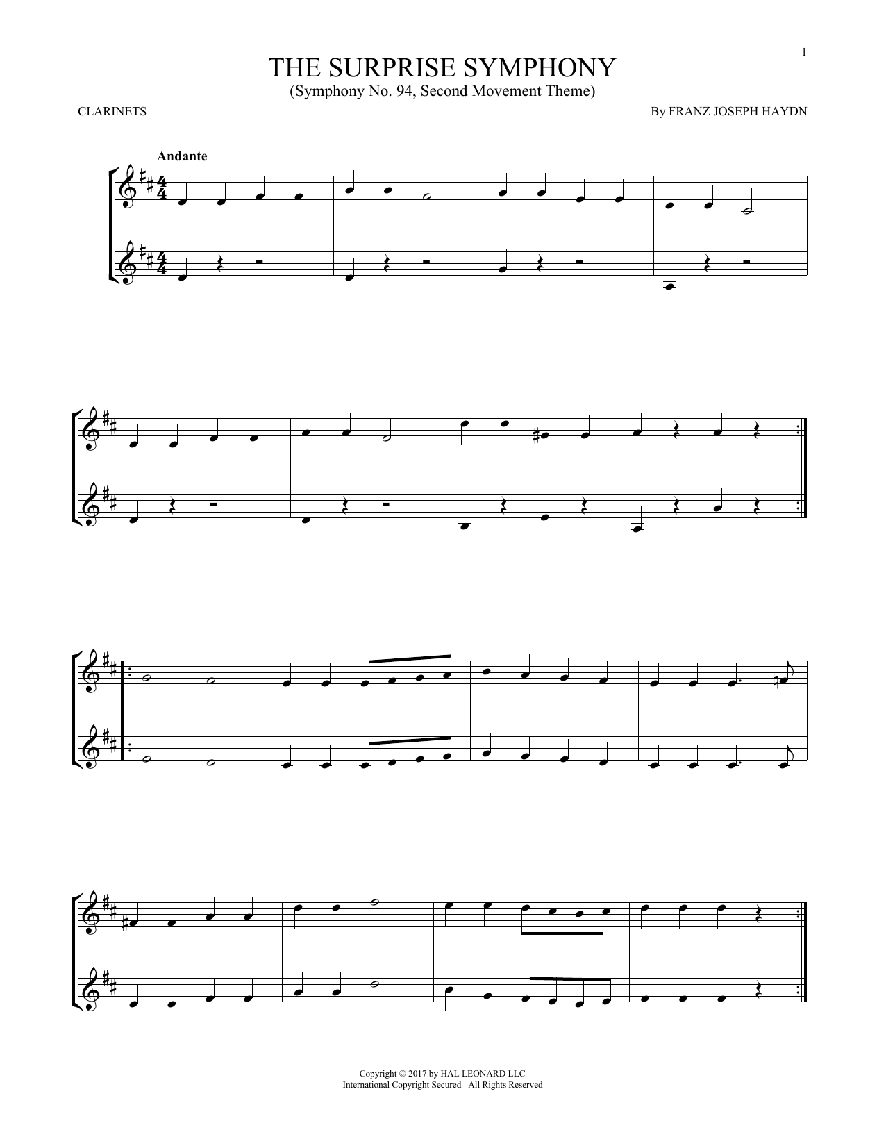 Franz Joseph Haydn The Surprise Symphony sheet music notes and chords. Download Printable PDF.