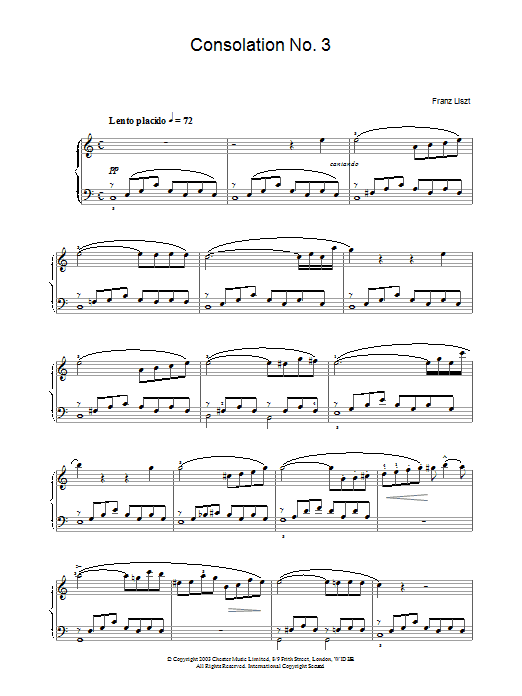 Franz Liszt Consolation No.3 sheet music notes and chords. Download Printable PDF.