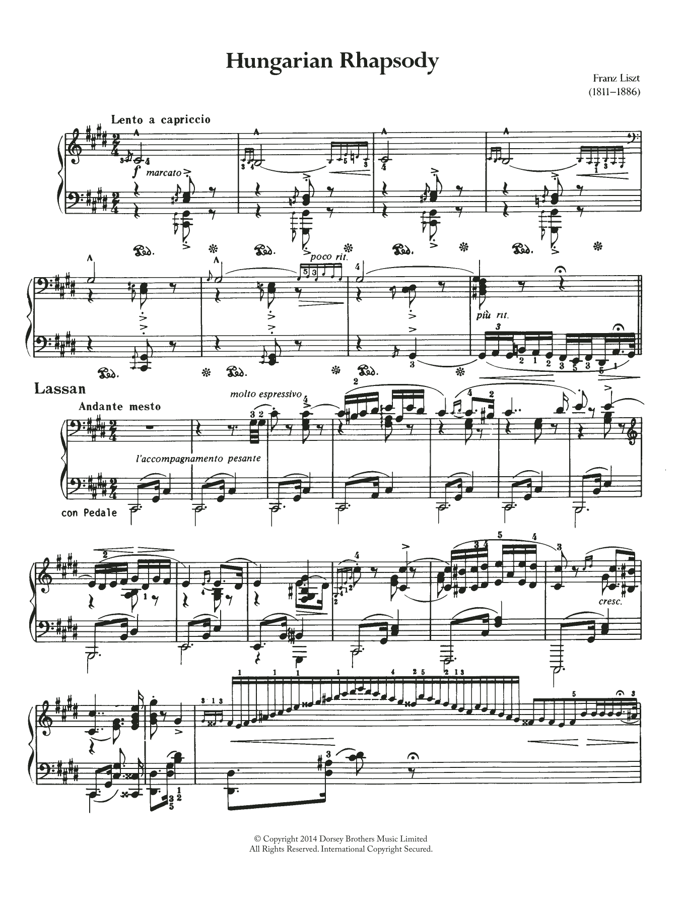 Franz Liszt Hungarian Rhapsody (Ungarische Rhapsody) No.2 sheet music notes and chords. Download Printable PDF.