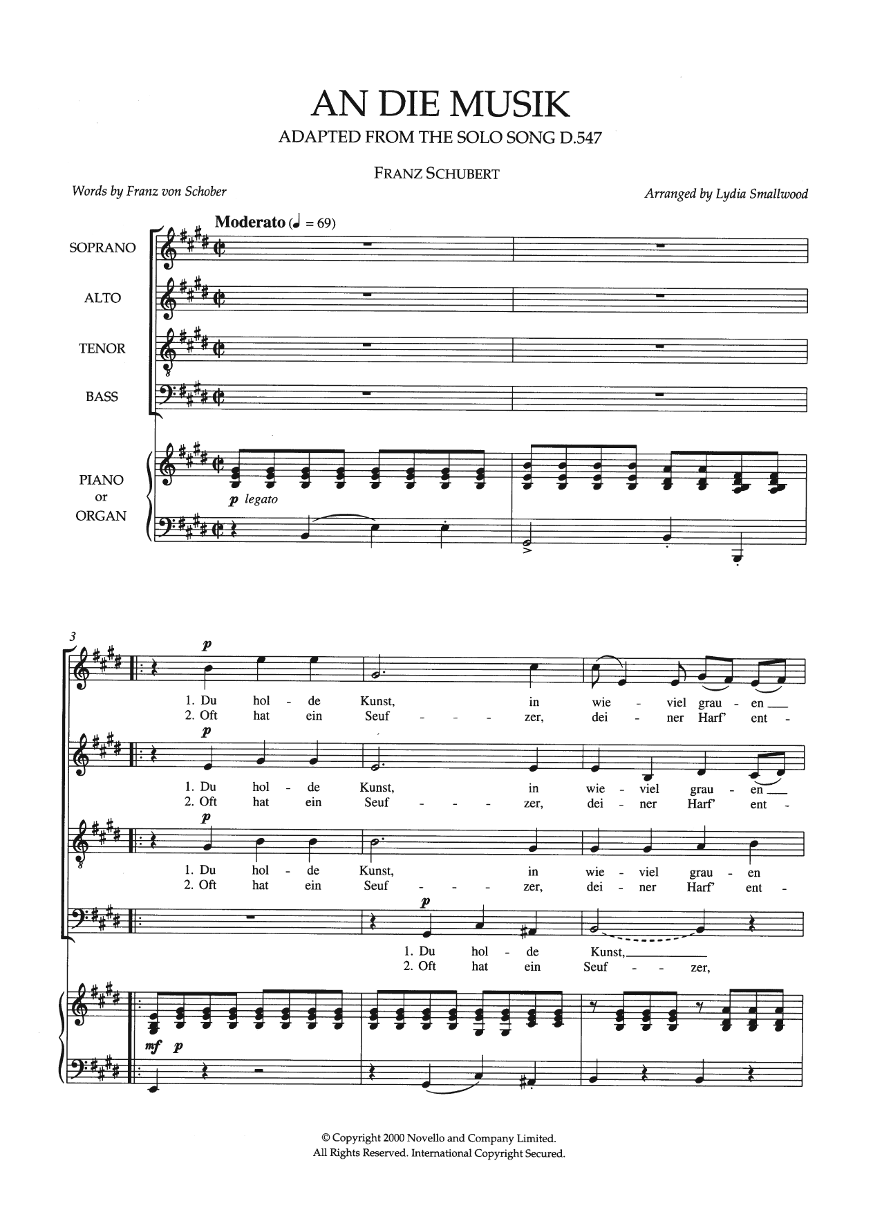 Franz Schubert An Die Musik (arr. Lydia Smallwood) sheet music notes and chords. Download Printable PDF.