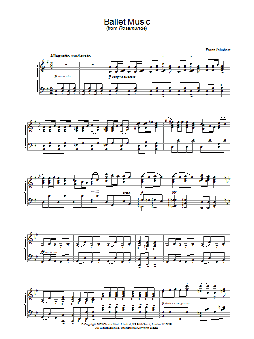 Franz Schubert Ballet Music in G (from 'Rosamunde') sheet music notes and chords arranged for Piano Solo