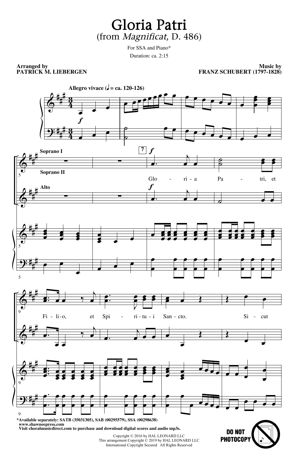 Franz Schubert Gloria Patri (from Magnificat, D. 486) (arr. Patrick M. Liebergen) sheet music notes and chords. Download Printable PDF.